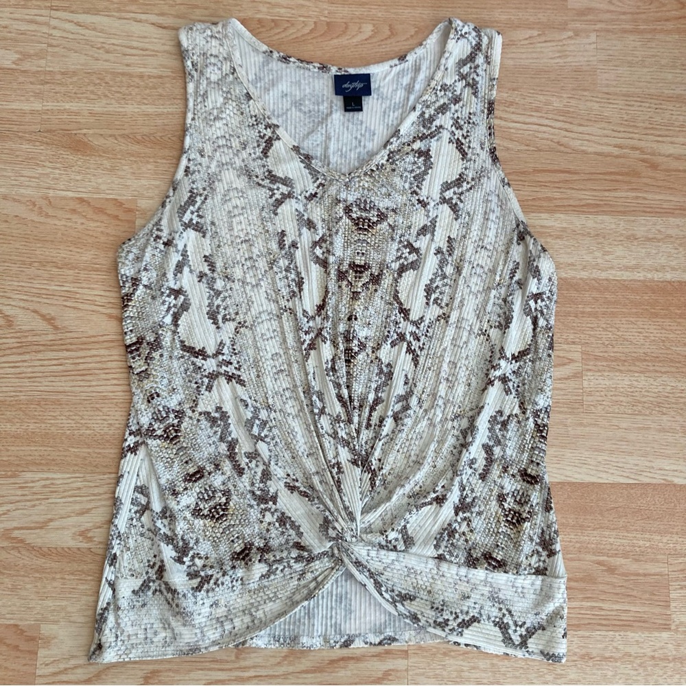 Daytrip Ivory Snakeskin Knotted Twist Front Sleeveless Tank Top V Neck L